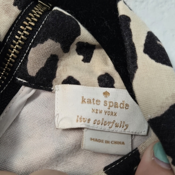 KATE SPADE 0 Leopard Print Mock Neck Long Sleeve Top Zip Closure Animal Print - Picture 7 of 8